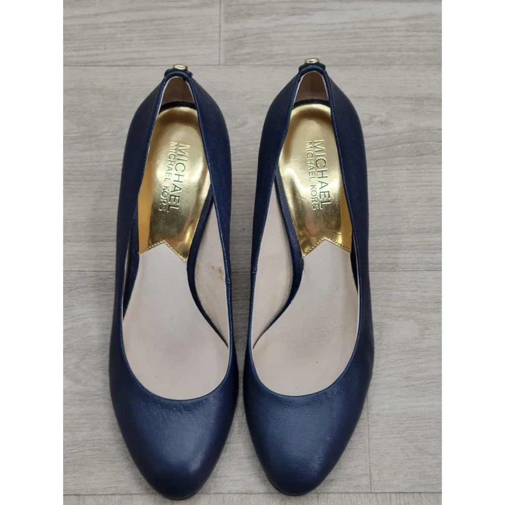 Michael Kors Women's 9M Navy Blue Round Toe Pumps Slip On High Heels GP13J